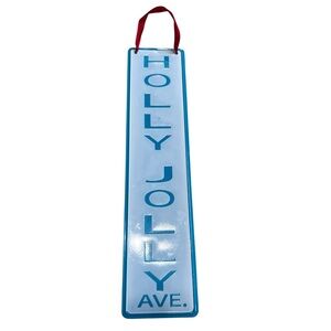 Vintage Holiday Ave Acrylic Hanging Sign Retro Blue Christmas Decor